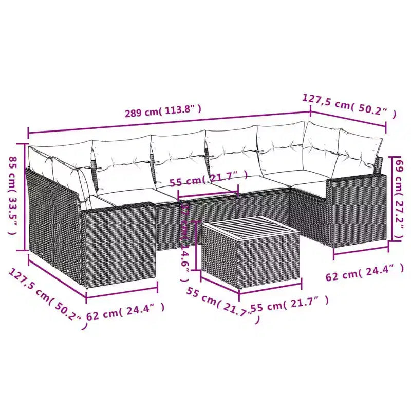 vidaXL Salotto da giardino 8 pz in polyrattan nero Materiali resistenti ai raggi UV
