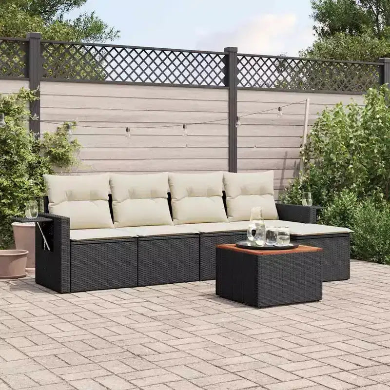 vidaXL Set Divani da Esterno a 6 Pezzi con Cuscini Nero e Crema