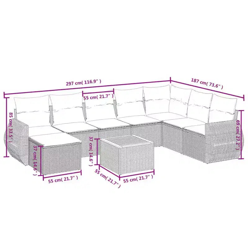 vidaXL Set Divani da Giardino Nero e Bianco Crema