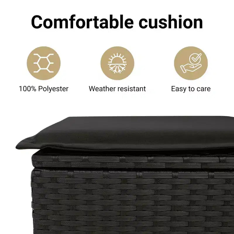 vidaXL Set da pranzo da giardino con cuscini - 2 pezzi, in polyrattan nero, tavolo da esterno e panca reclinabile