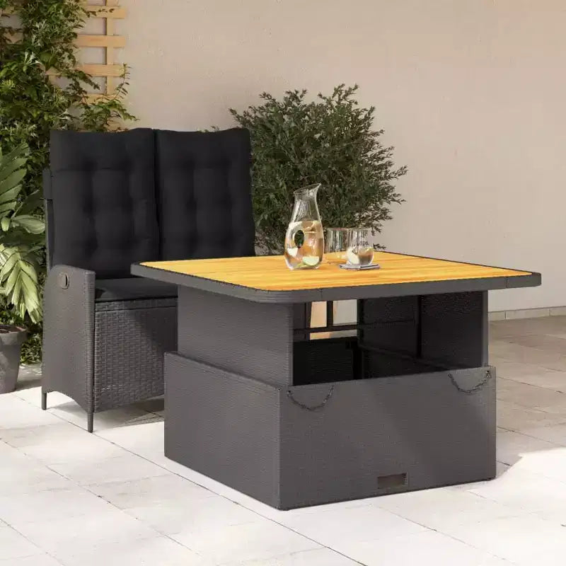 vidaXL Set da pranzo da giardino con cuscini - 2 pezzi, in polyrattan nero, tavolo da esterno e panca reclinabile
