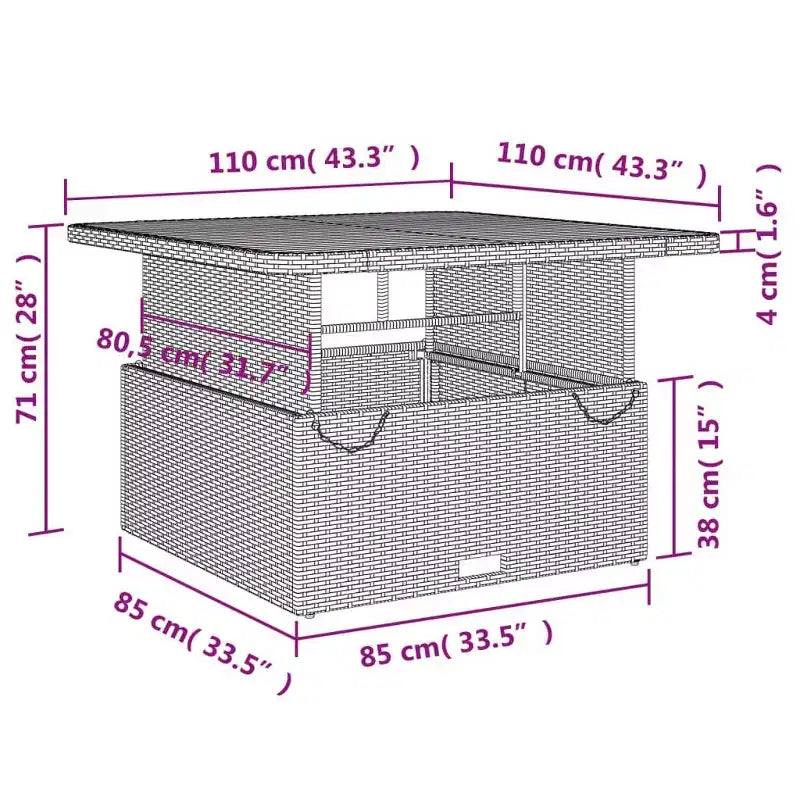 vidaXL Set da pranzo da giardino con cuscini - 2 pezzi, in polyrattan nero, tavolo da esterno e panca reclinabile