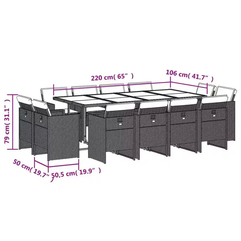 vidaXL Set da pranzo da esterni 12 pz grigio e nero