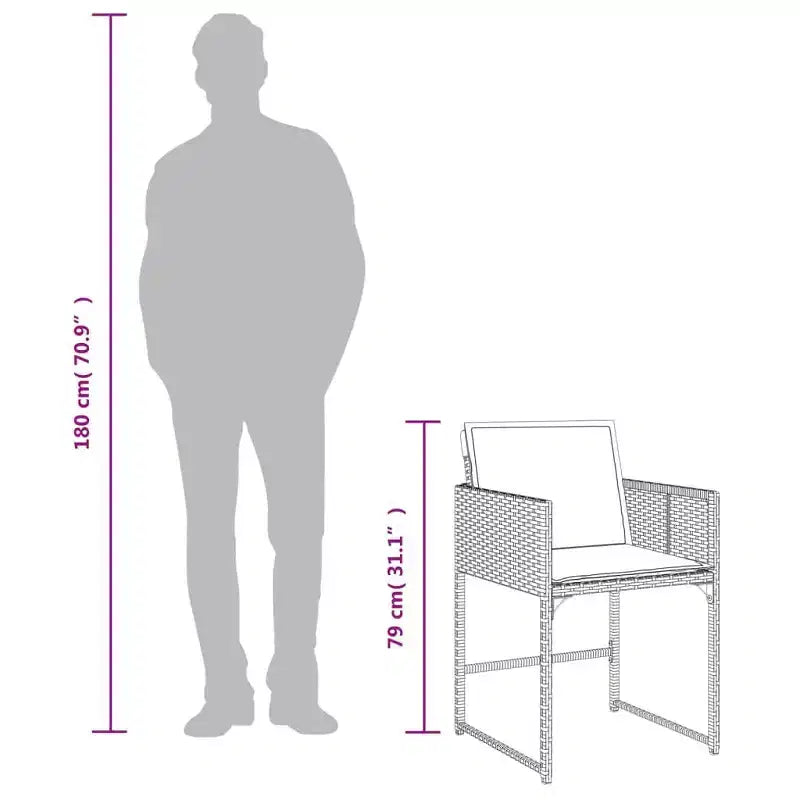 vidaXL Set da pranzo da esterno con 10 posti a sedere, in rattan PE, pieghevole, grigio