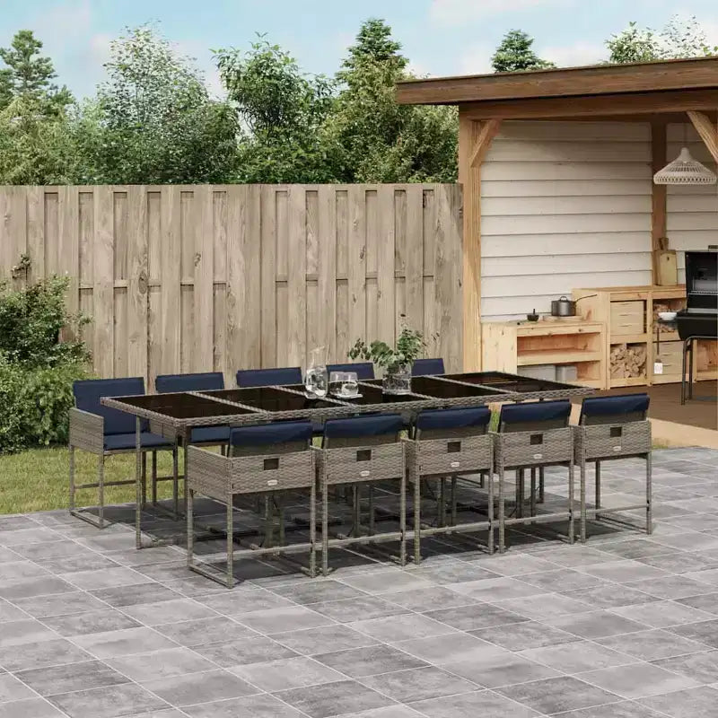 vidaXL Set da pranzo da esterno con 10 posti a sedere, in rattan PE, pieghevole, grigio