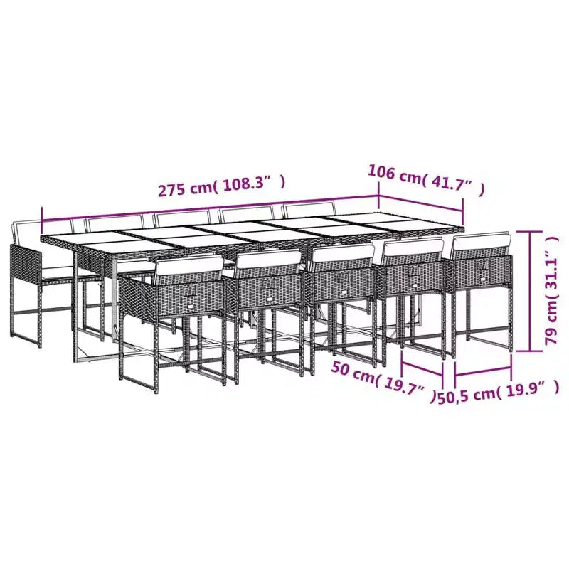 vidaXL Set da pranzo da esterno con 10 posti a sedere, in rattan PE, pieghevole, grigio