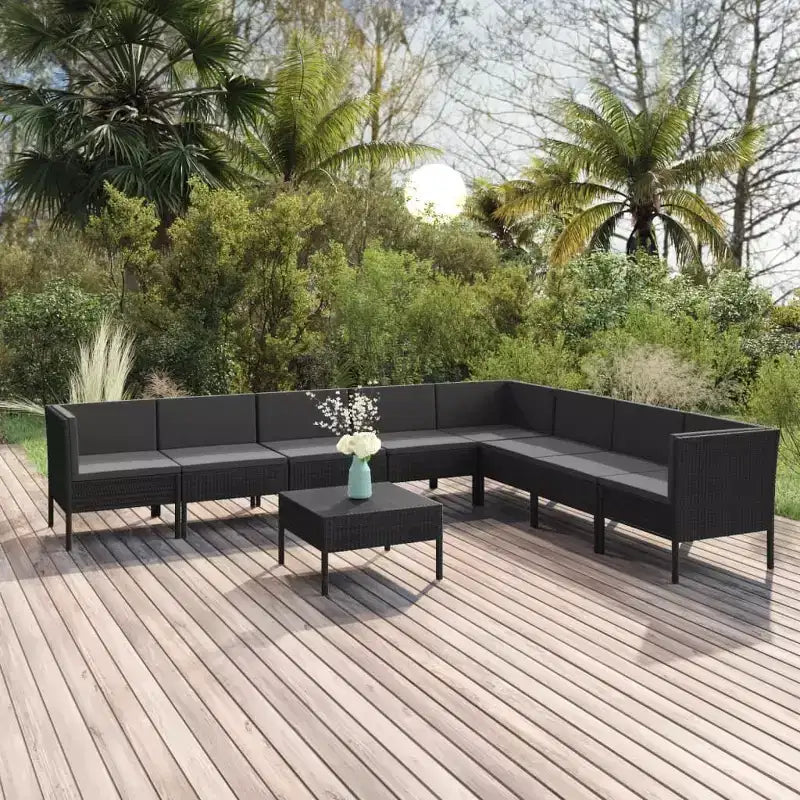 vidaXL Set Divani da Giardino Divano Sezionale da Esterno in Polyrattan Nero