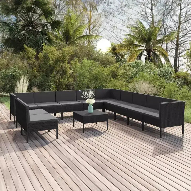 vidaXL Set Divani da Giardino Divano Sezionale da Esterno in Polyrattan Nero