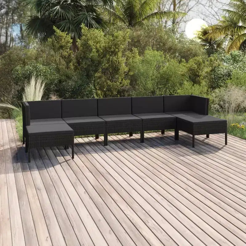 vidaXL Set Lounge da Esterno a 7 Pezzi con Cuscini - Rattan Sintetico, Nero - Resistente alle Intemperie, Mobili da Esterno con Morbidi Cuscini e Facile Montaggio