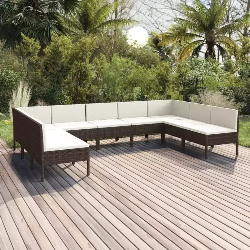 vidaXL Set Divani da Giardino Set Divano Sezionale da Esterno con Tavolo in Polyrattan Marrone
