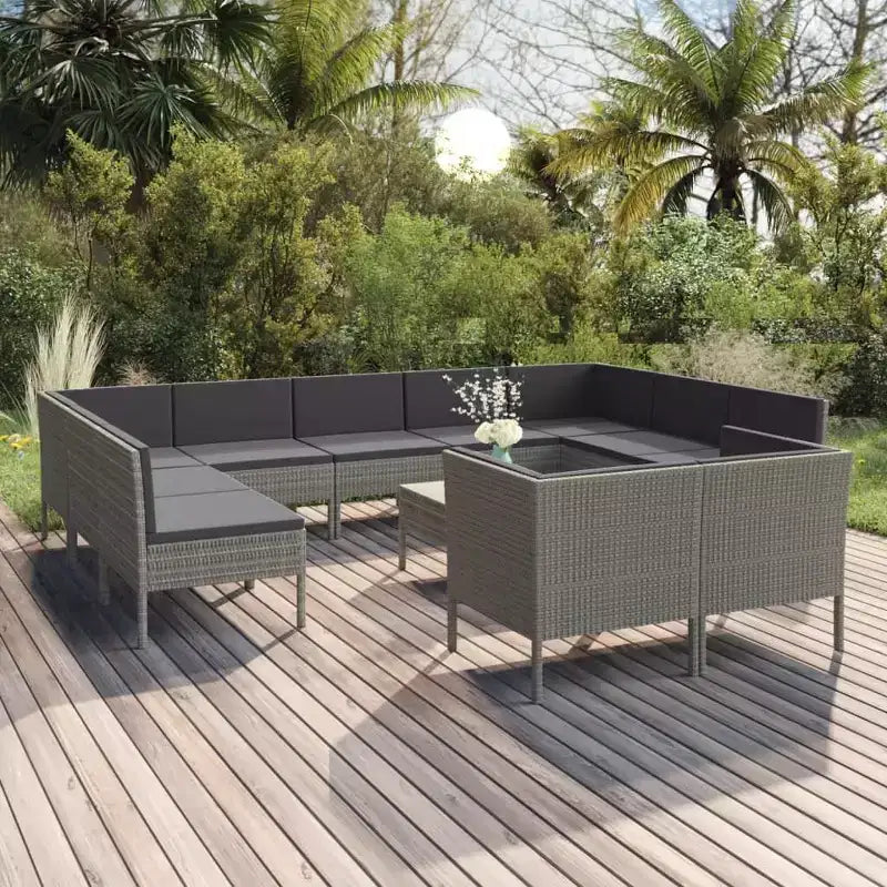 vidaXL Set Divani da Esterno Patio Angolare Tavolo Polyrattan Grigio