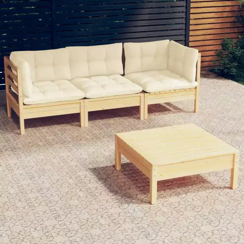 vidaXL Set Lounge da Esterno 4 pz in Massello di Pino con Cuscini Crema - Marrone e Crema