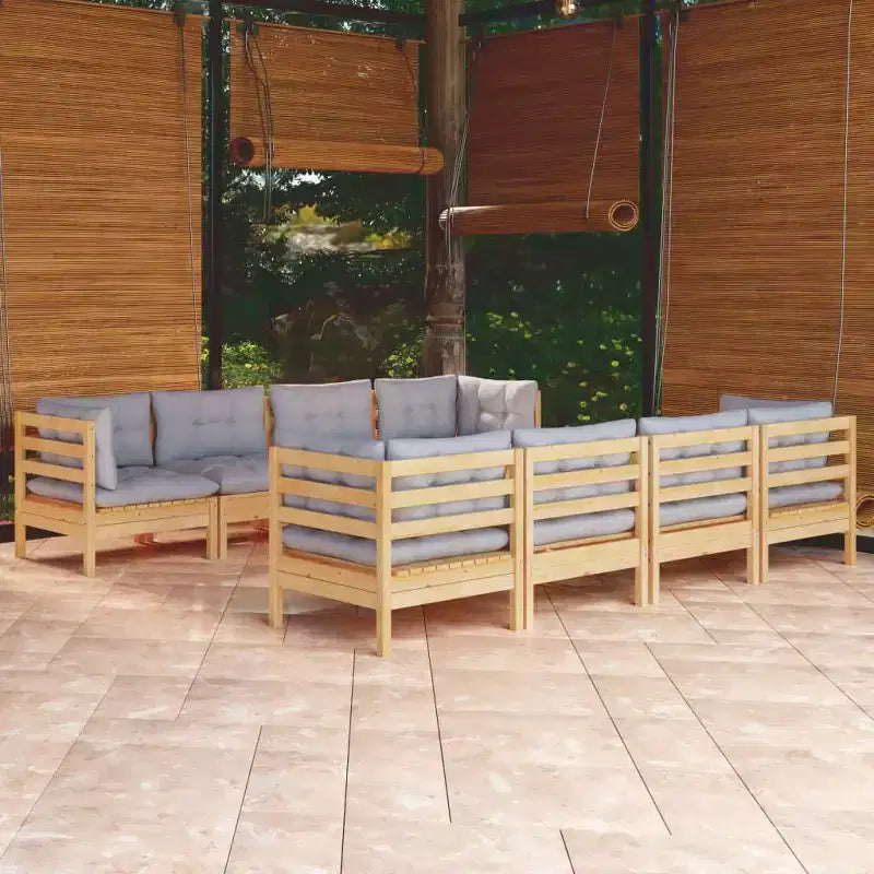 vidaXL Set Divani da Giardino 9 pz con Cuscini in Pino Massiccio - Marrone e Grigio