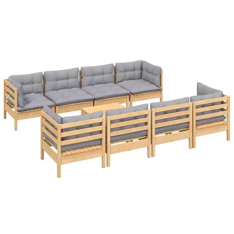 vidaXL Set Divani da Giardino 9 pz con Cuscini in Pino Massiccio - Marrone e Grigio