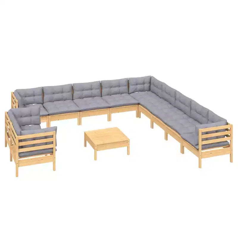 vidaXL Set divani da giardino, grigio, legno massello di pino, tessuto (100% poliestere)