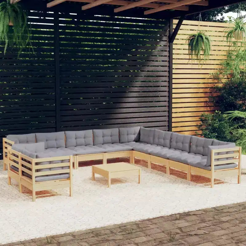vidaXL Set divani da giardino, grigio, legno massello di pino, tessuto (100% poliestere)