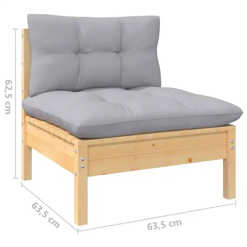 vidaXL Set divani da giardino, grigio, legno massello di pino, tessuto (100% poliestere)