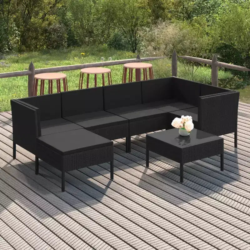 vidaXL Salotto da Esterno a 7 Pezzi - Mobili da Giardino in Polyrattan Resistente alle Intemperie con Cuscini Comodi e Fodere Rimovibili - Nero