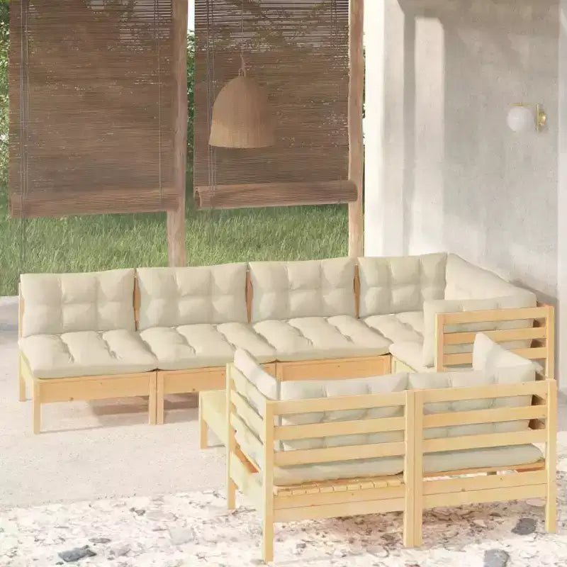 vidaXL Set da Salotto da Giardino 8 Pezzi - Robusta Struttura in Pino Massello con Cuscini Crema - Perfetto per Giardino, Patio e Spazi Esterni