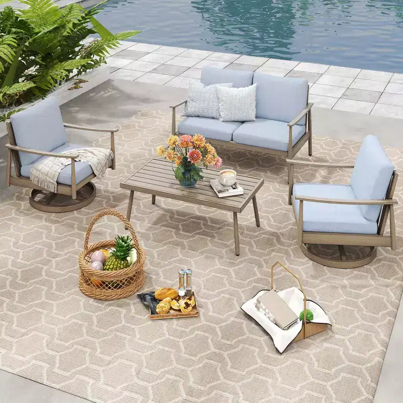 HAPPATIO Set di Mobili da Esterno per Patio, Set da Conversazione da 4 Pezzi in Alluminio con Tavolino da Caffè, Sedie Girevoli e Divanetto per Giardino, Terrazza, Piscina