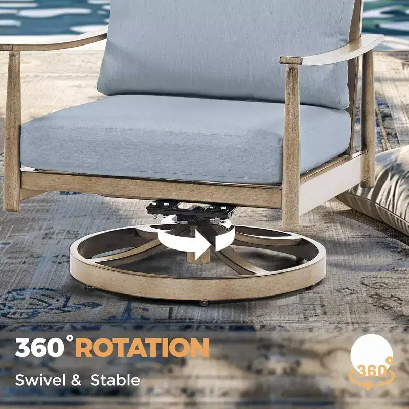HAPPATIO Set di Mobili da Esterno per Patio, Set da Conversazione da 4 Pezzi in Alluminio con Tavolino da Caffè, Sedie Girevoli e Divanetto per Giardino, Terrazza, Piscina