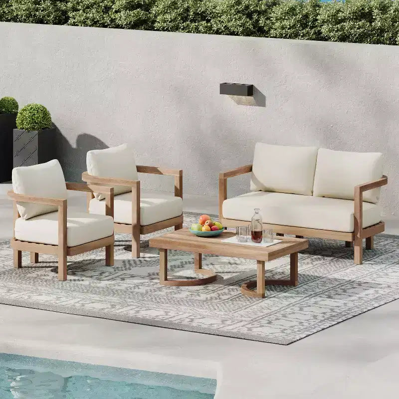 Christopher Knight Home Aston set da salotto per esterni a 4 posti in legno di acacia con cuscini
