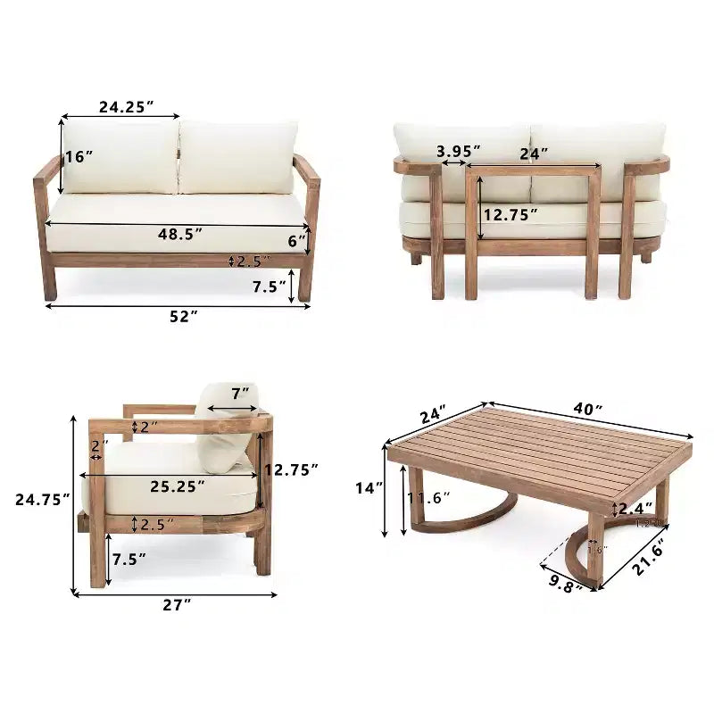 Christopher Knight Home Aston set da salotto per esterni a 4 posti in legno di acacia con cuscini