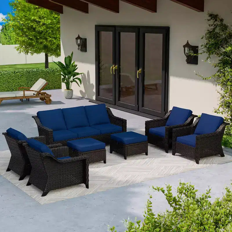 Set da conversazione da esterno in vimini e rattan da 7 pezzi UPTIOT