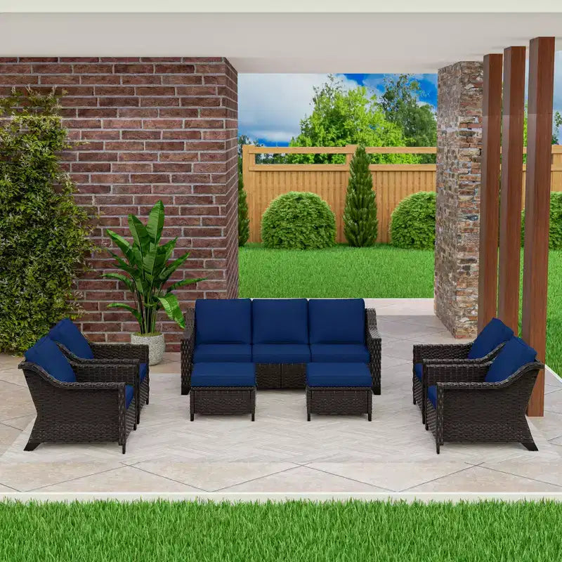 Set da conversazione da esterno in vimini e rattan da 7 pezzi UPTIOT