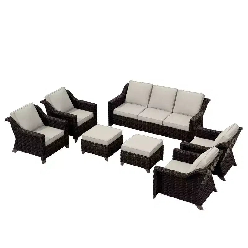 Set da conversazione da esterno in vimini e rattan da 7 pezzi UPTIOT