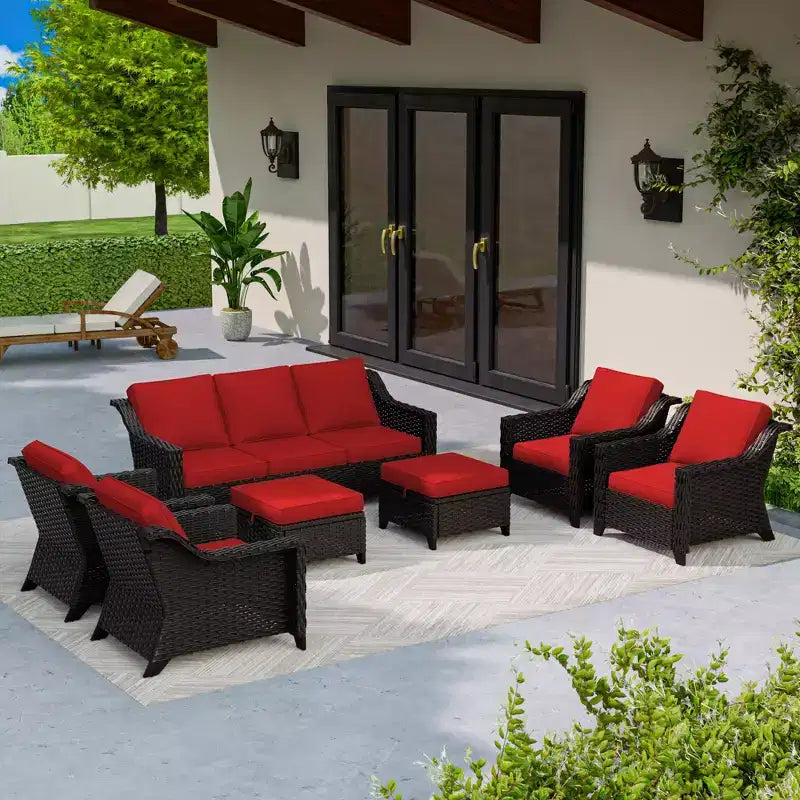Set da conversazione da esterno in vimini e rattan da 7 pezzi UPTIOT