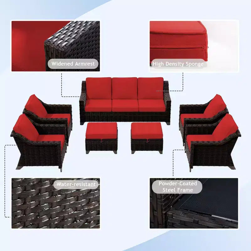 Set da conversazione da esterno in vimini e rattan da 7 pezzi UPTIOT