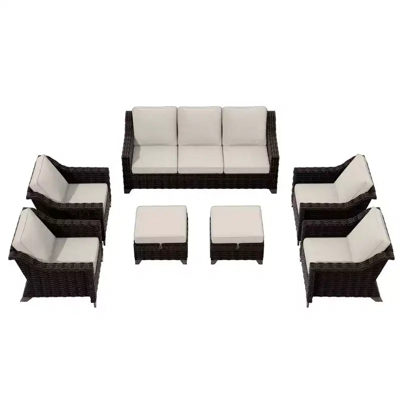 Set da conversazione da esterno in vimini e rattan da 7 pezzi UPTIOT