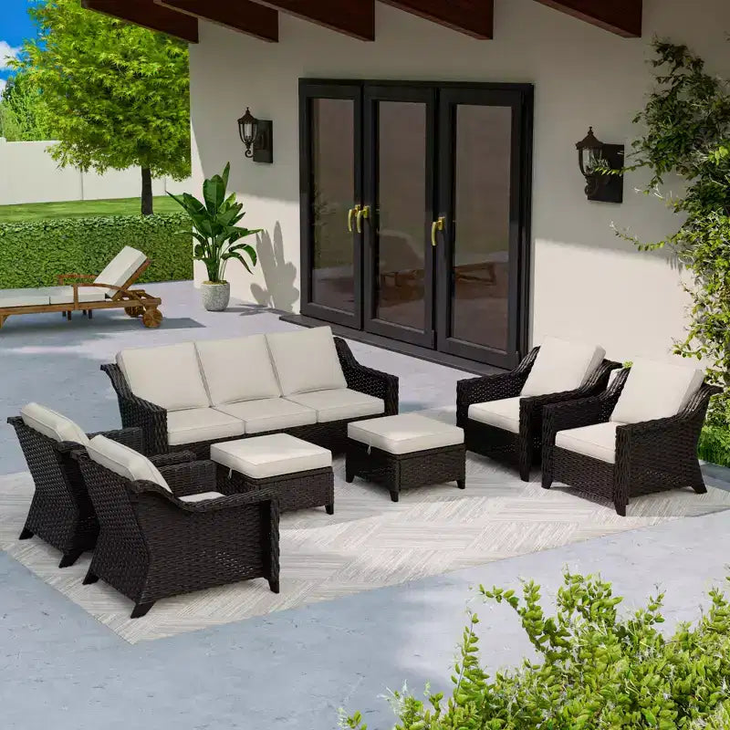 Set da conversazione da esterno in vimini e rattan da 7 pezzi UPTIOT
