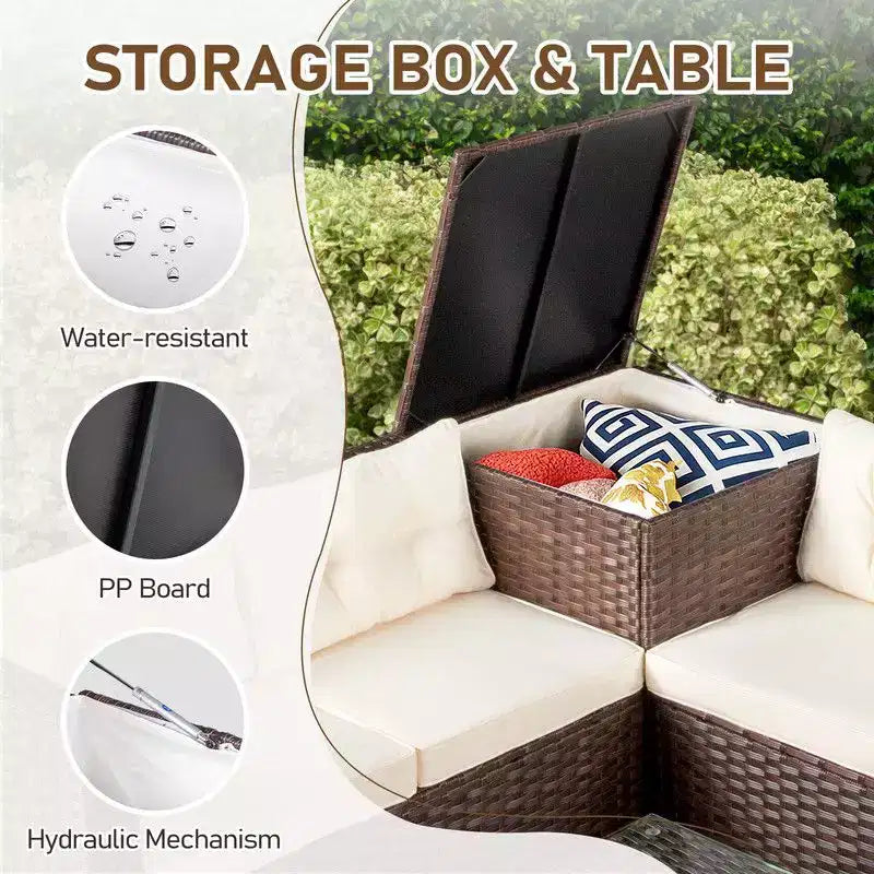 Set da conversazione Karl Home Patio 4 pezzi in vimini marrone con cuscini beige