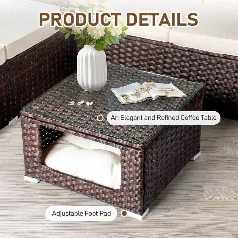Set da conversazione Karl Home Patio 4 pezzi in vimini marrone con cuscini beige