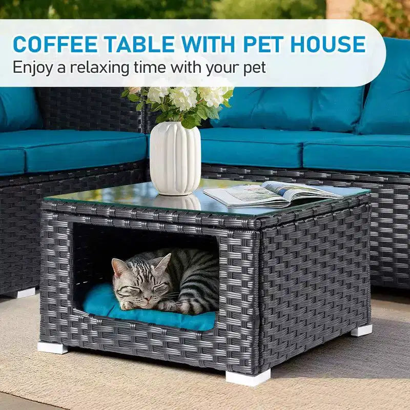 Set da conversazione Karl Home Patio 4 pezzi in vimini marrone con cuscini beige