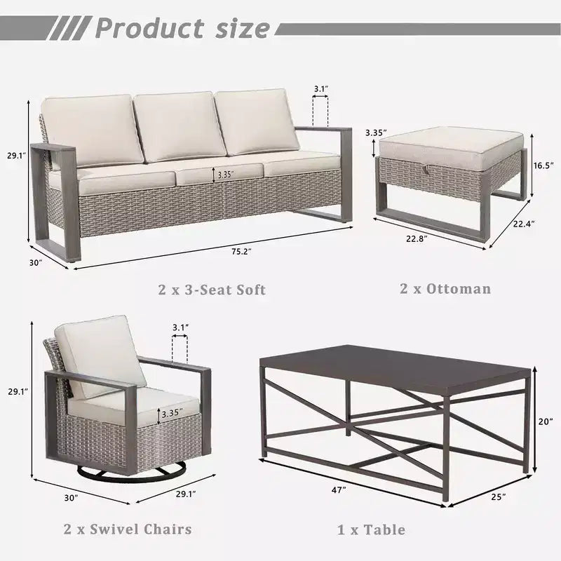 Set da conversazione per patio esterno in vimini UPTIOT da 7 pezzi