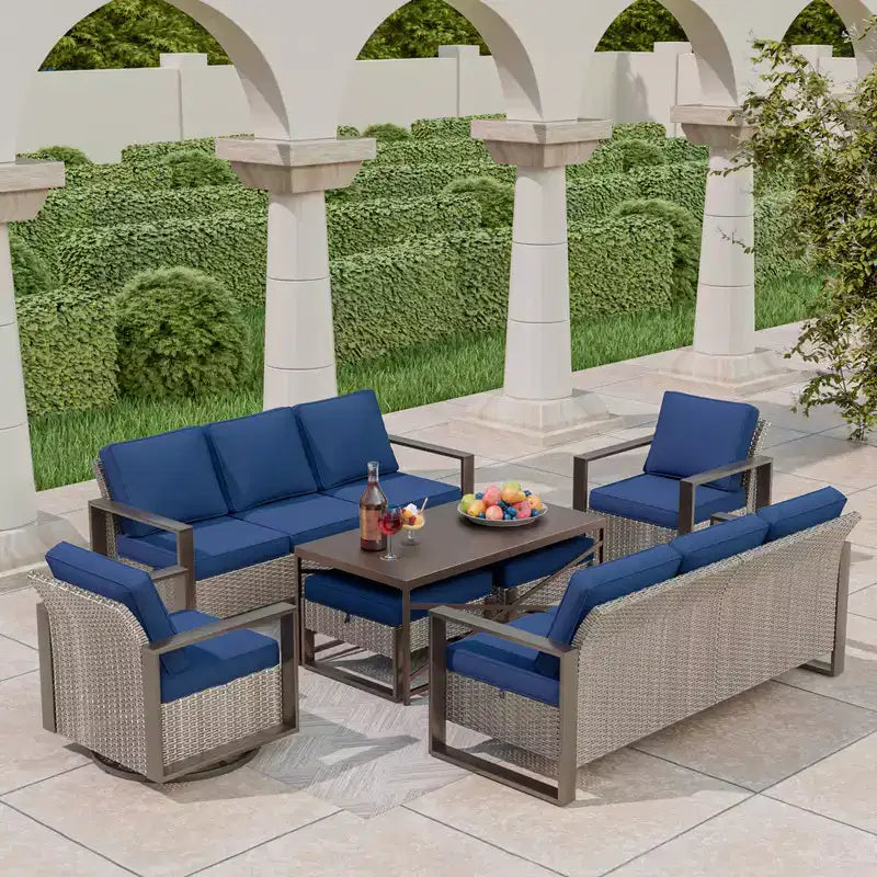 Set da conversazione per patio esterno in vimini UPTIOT da 7 pezzi