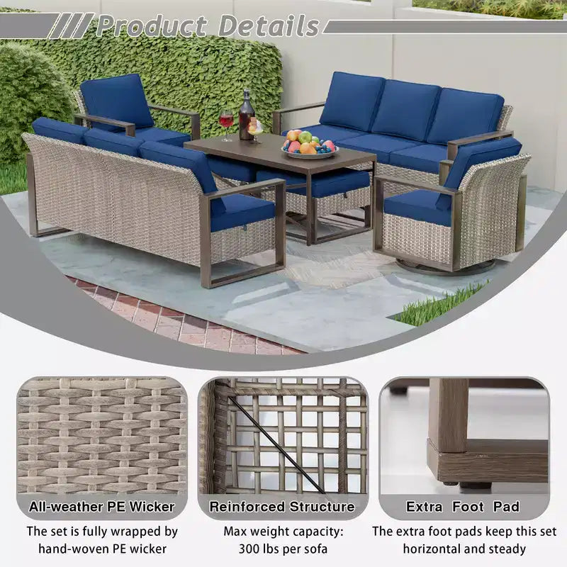 Set da conversazione per patio esterno in vimini UPTIOT da 7 pezzi