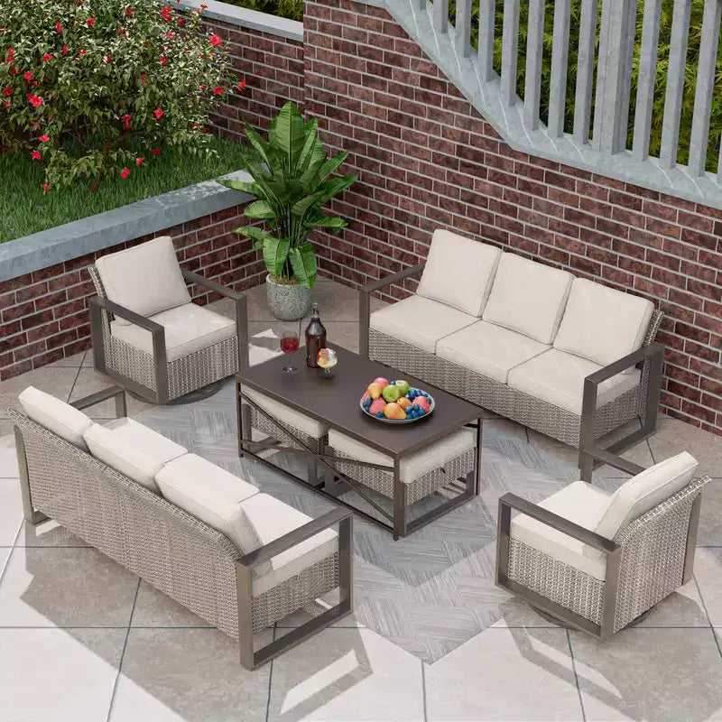 Set da conversazione per patio esterno in vimini UPTIOT da 7 pezzi