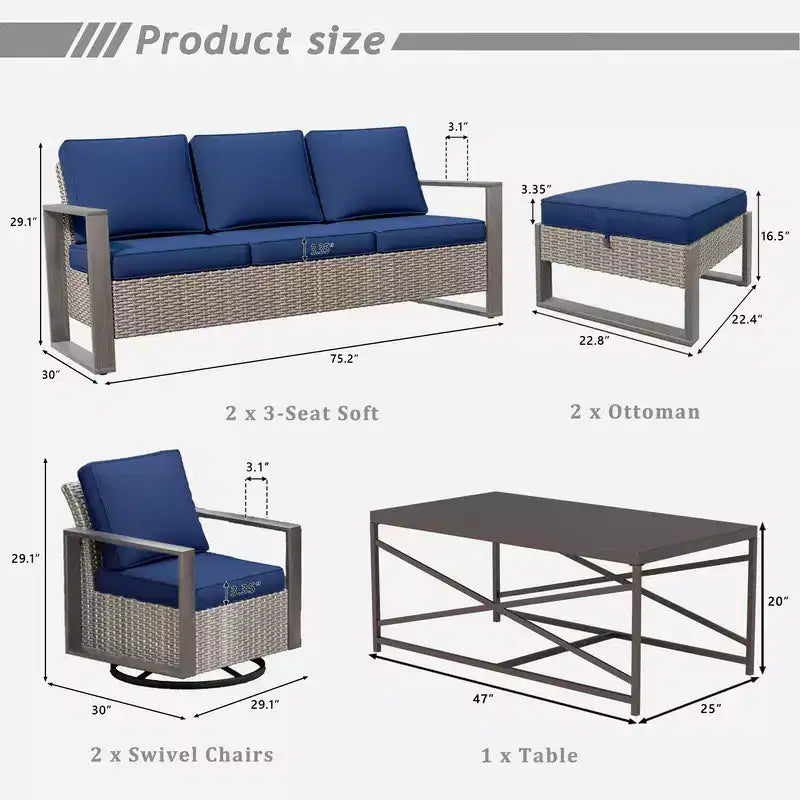 Set da conversazione per patio esterno in vimini UPTIOT da 7 pezzi