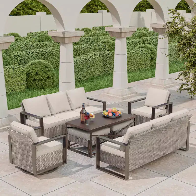 Set da conversazione per patio esterno in vimini UPTIOT da 7 pezzi