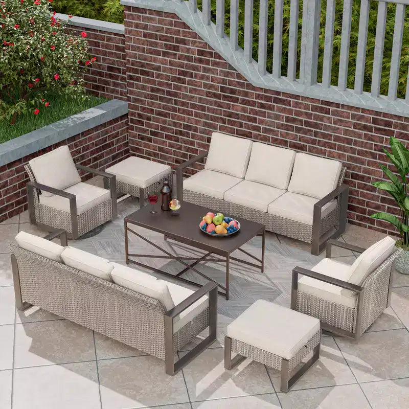 Set da conversazione per patio esterno in vimini UPTIOT da 7 pezzi