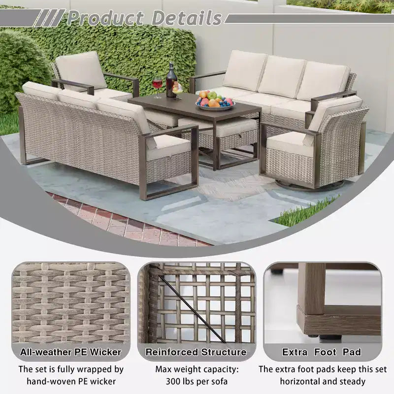 Set da conversazione per patio esterno in vimini UPTIOT da 7 pezzi