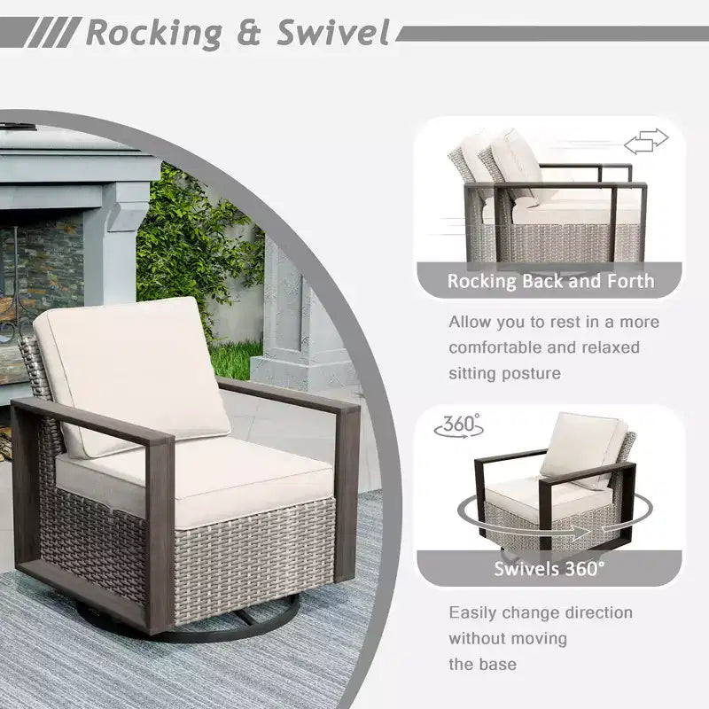 Set da conversazione per patio esterno in vimini UPTIOT da 7 pezzi