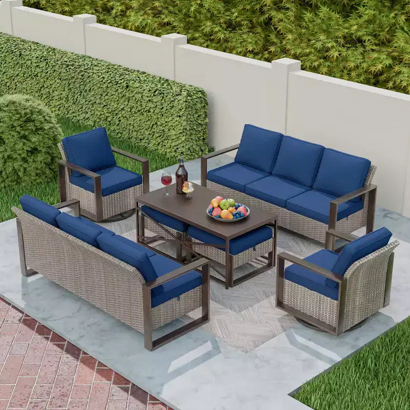 Set da conversazione per patio esterno in vimini UPTIOT da 7 pezzi