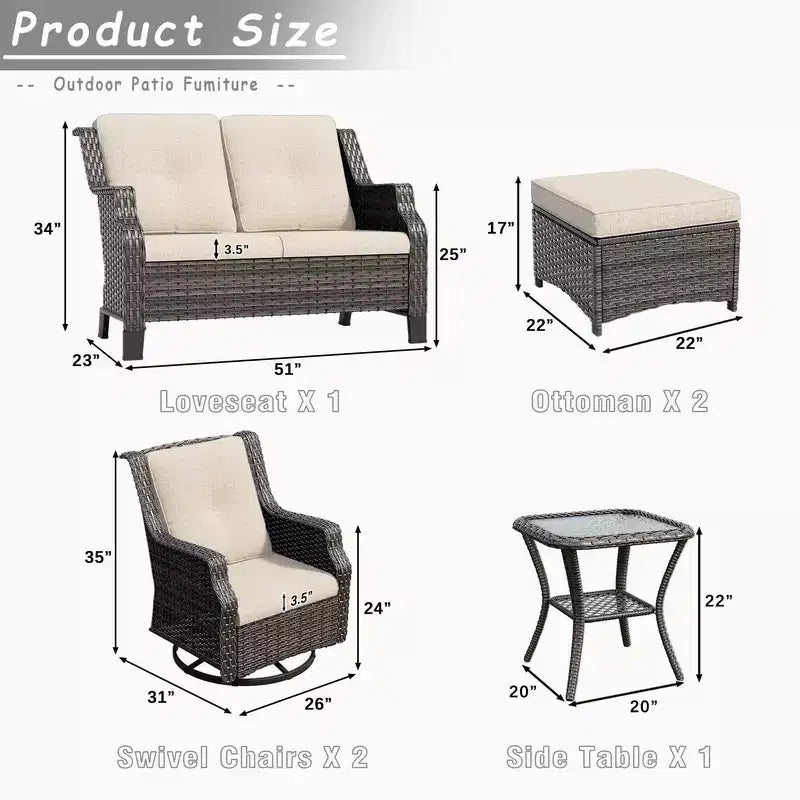 Set da conversazione per patio da esterno UPTIOT da 6 pezzi