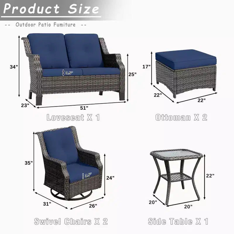 Set da conversazione per patio da esterno UPTIOT da 6 pezzi