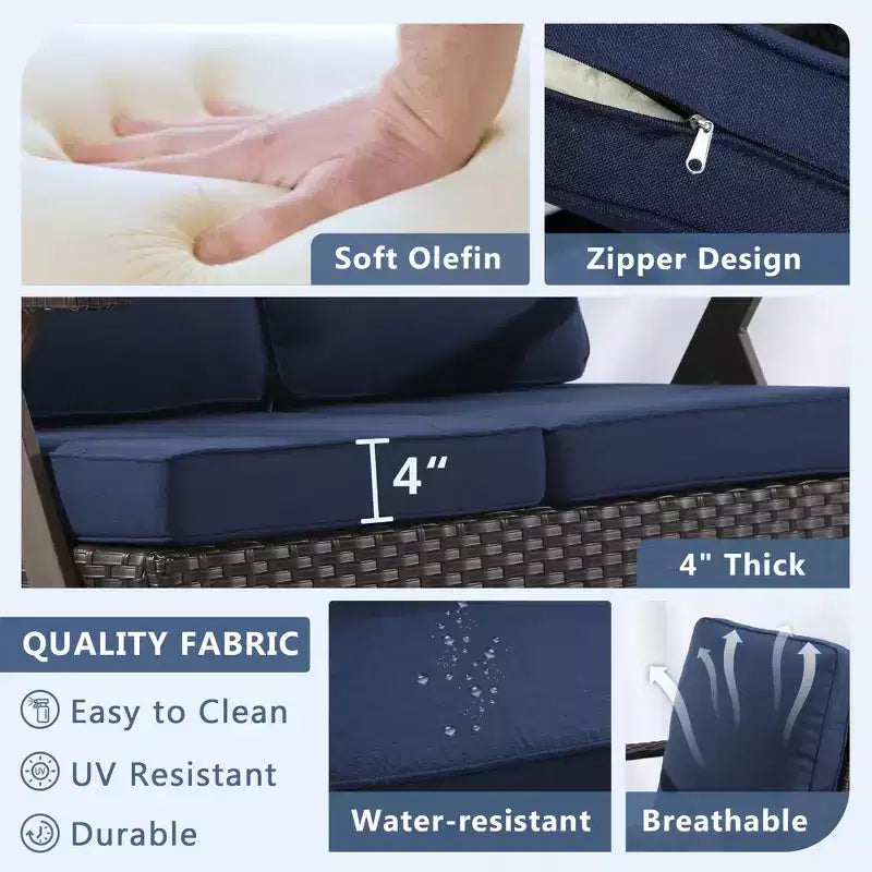 Set da Esterno UPTIOT a 7 Pezzi: Divano a 3 Posti, 2 Poltrone Girevoli a Dondolo, 2 Sedie Singole e 2 Pouf per il Comfort del Patio